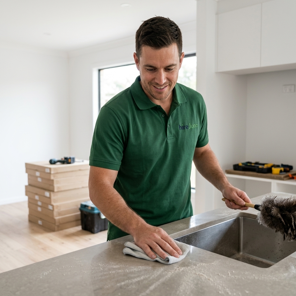 A HireJuno cleaner part way through a after builders cleaning job in a Melbourne home