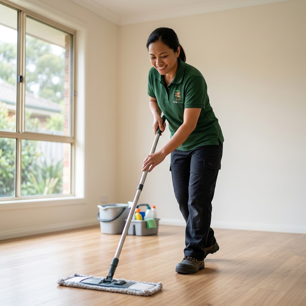 A HireJuno cleaner part way through a end of lease cleaning job in a Melbourne home