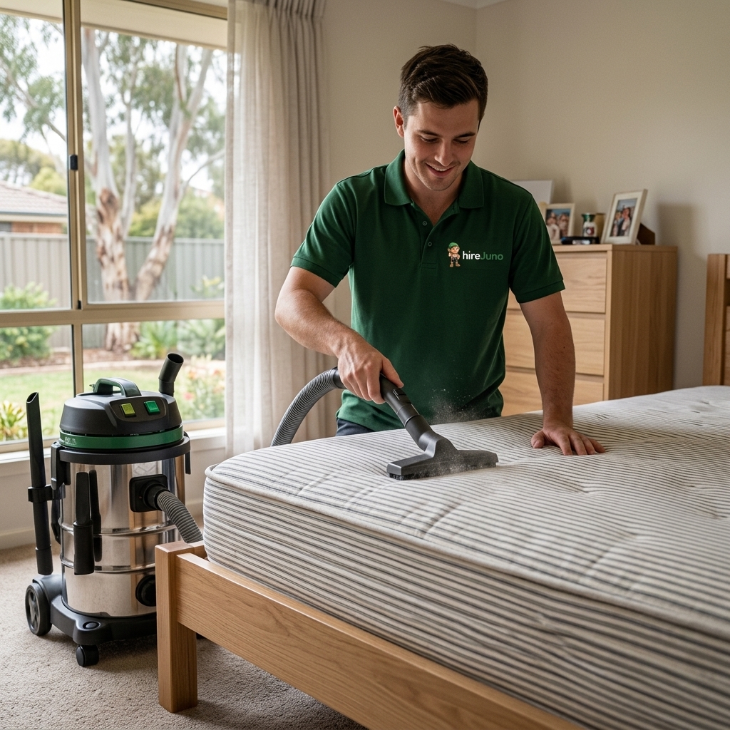 A HireJuno cleaner part way through a mattress cleaning job in a Melbourne home