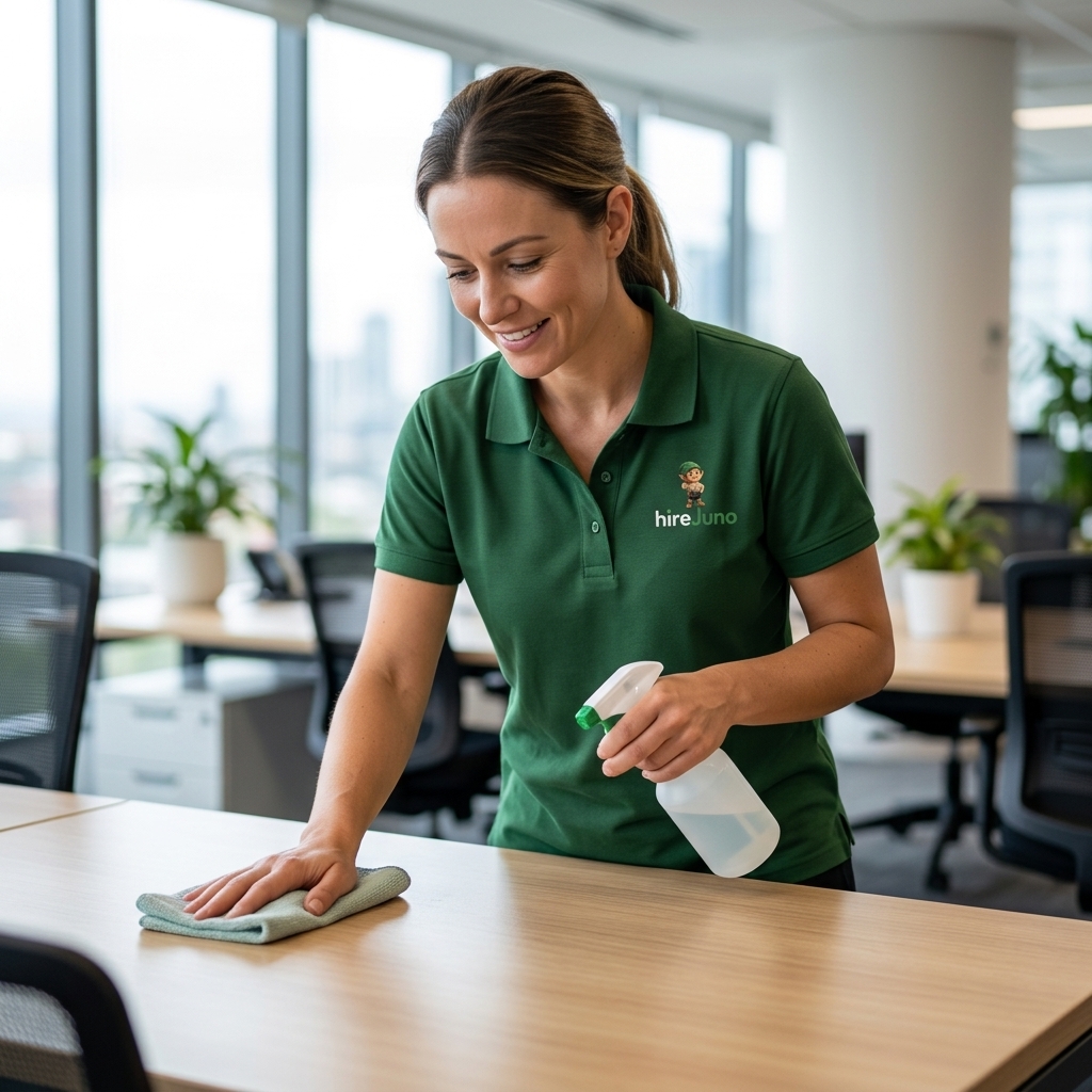 A HireJuno cleaner part way through a office cleaning job in a Melbourne home