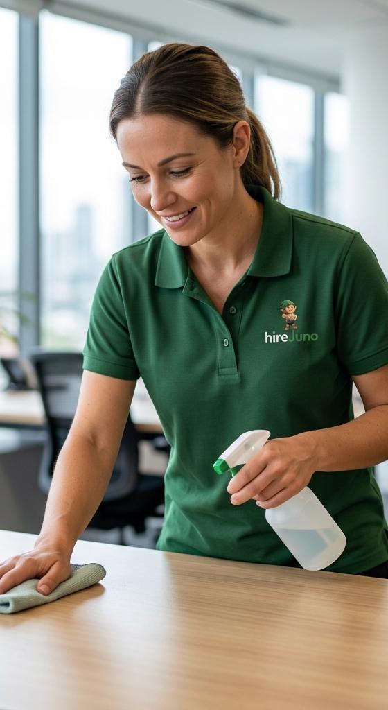 A HireJuno pro carrying out office cleaning
